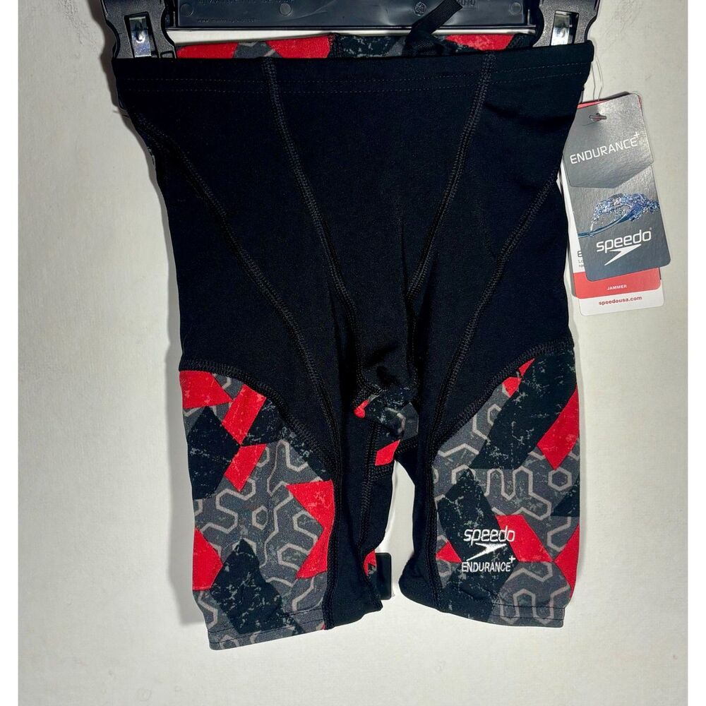 Speedo Endurance+ Youth 22 Jammer Black Red Gray Competition Swimsuit NWT